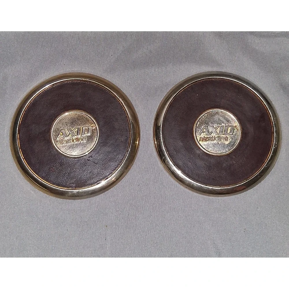 Axid nizatidine Brass & Leather Coaster Set of 2‎ Pharmaceutical Advertiseme